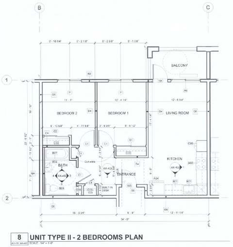 Floorplan of a 2-bedroom apartment at Santa Angelina